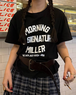 morning lettering half-sleeve T-shirt