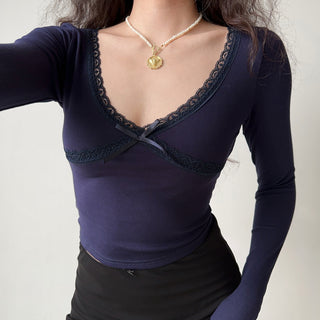 lace v-neck long-sleeve top