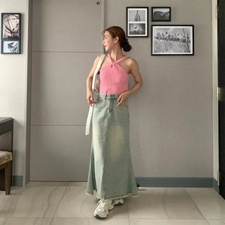 Long denim skirt