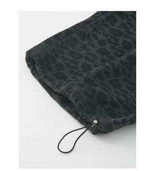 Fleece-lined leopard print elastic waist sweatpants