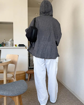 Checked hooded shirt