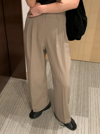 [6 colors] Pleated wide-leg slacks
