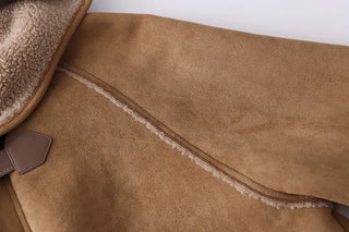 Suede hooded duffel button sheepskin coat