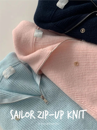 Sailor Wool Sailor Collar Half-Zip Knit
