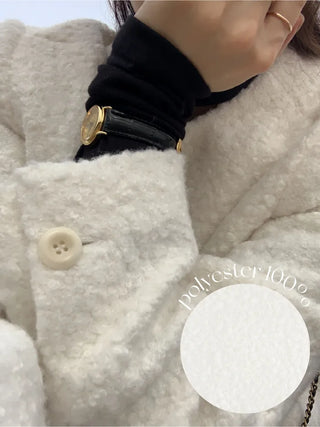 Cropped short collarless tweed boucle jacket