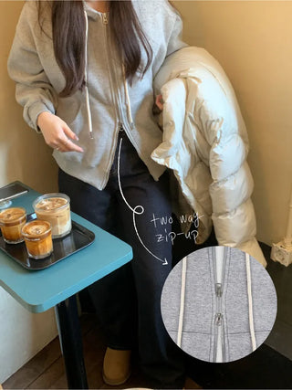 Loose-fit 2-way brushed-back cropped hoodie