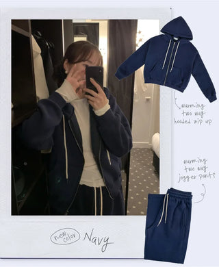 Loose-fit 2-way brushed-back cropped hoodie