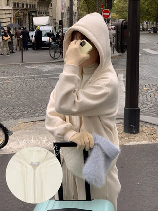 Loose-fit 2-way brushed-back cropped hoodie