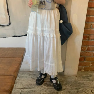 [Lined] Frill Lace Tiered Long Skirt