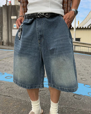 Washed Bermuda denim pants