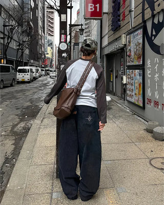(Unisex) Star Embroidered Balloon Denim Pants