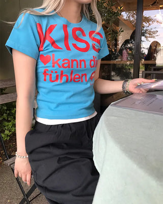 kiss lettering short-sleeved T-shirt