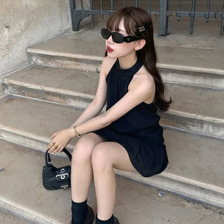 Halter neck frill mini dress
