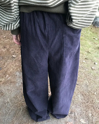 Corduroy wide-leg pants with elastic waistband