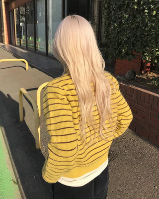 Striped knit zip-up