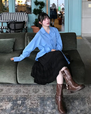 Faux Leather Mid-Calf Engineer Boots