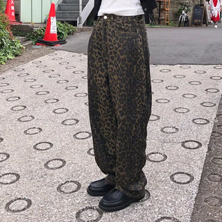 Unique leopard print wide-leg pants