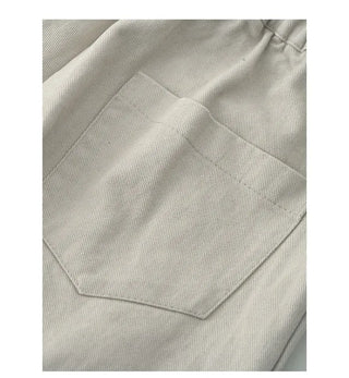 Pleated slit elastic waist cotton pants