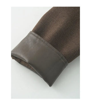 Leather-colored brown zip-up button jacket