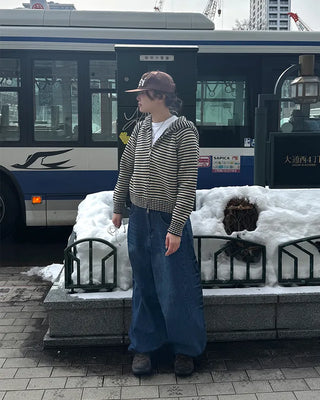 Oversized striped hooded zip-up