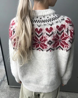Colored Neck Nordic Knit Cardigan