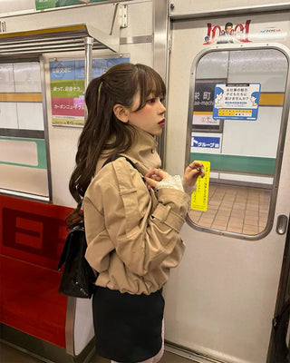 High-neck short trench coat