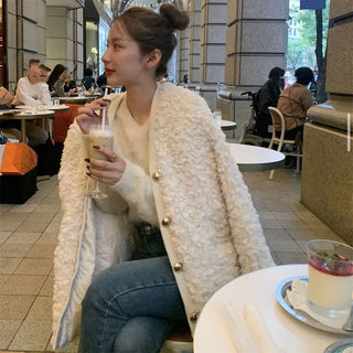 V-neck boa jacket