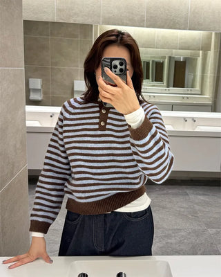 Striped Henley Neck Knit