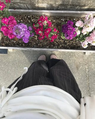 Striped wide-leg denim pants