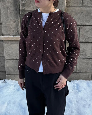 Polka Dot Round Neck Cardigan