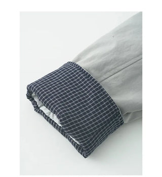 (2 colors) Checkered pattern, color-blocked, fleece-lined hooded jacket (brushed lining)