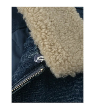 Detachable collar quilted denim zip-up jacket