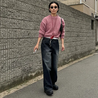 Striped ribbed denim pants