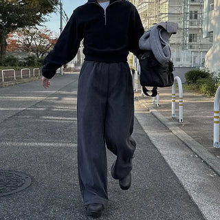 Ribbed wide brushed pants