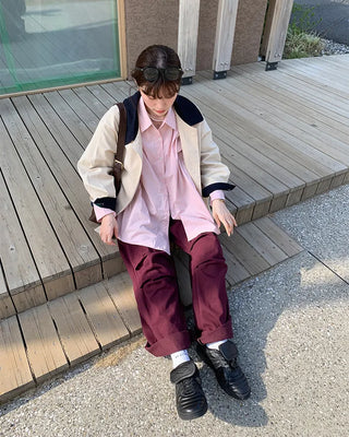 Loose-fit half trench coat