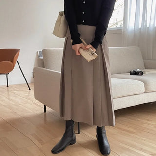 High-waisted pintuck long skirt