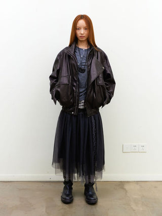 [NeverSeez] Stand Collar Asymmetrical PU Leather Jacket