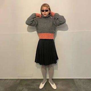 Ribbed two-tone turtleneck knit