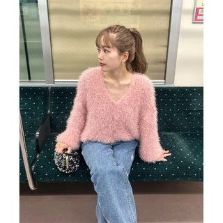 Loose shaggy fur cardigan