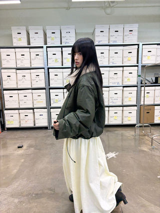 [NEVERSEEZ] Lapel Fleece Diagonal Zipper Jacket