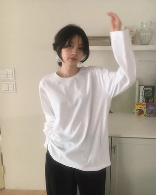 (Short-sleeved/Long-sleeved) Clean Cotton Daily Plain T-Shirt