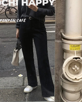(basic/long) Premium semi-bootcut black denim pants - 4 sizes