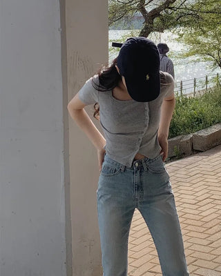 Semi-bootcut denim pants