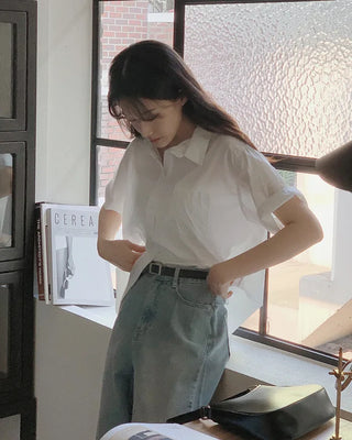 (7 colors) Double-stitched washed shirt