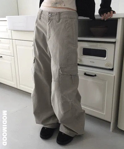 Balloon Wide Split Low Cargo Pants - 2 Colors
