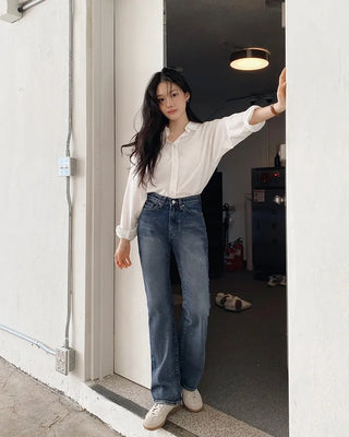 Semi-bootcut denim pants
