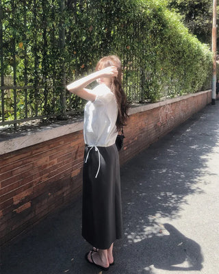 Striped Border Short-Sleeve Blouse