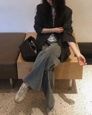 Real wide-leg denim pants