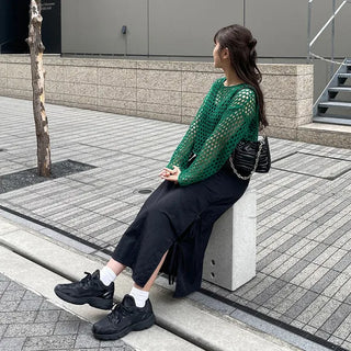 Net-knit cropped sweater