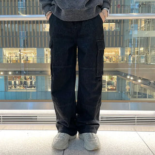 Cargo denim wide-leg pants